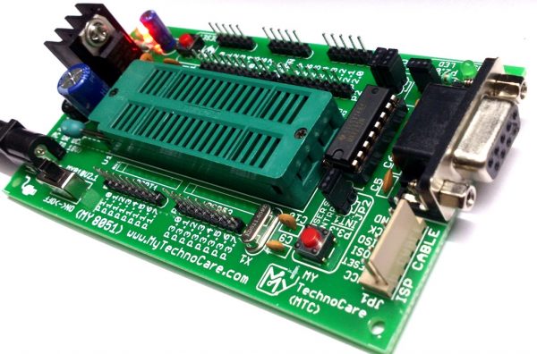 Low Cost 8051 Development Board Price in India With ZIF Socket .Project Board Kit Support AT89S51, AT89S52, P89V51RD2 etc. 40-Pin DIP Chip