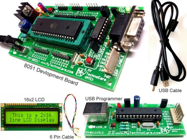 16x2 LCD interfacing with 8051 Development Board ZIF Scoket + USB Microcontroller Programmer AT89S52 IC India MyTechnoCare.com