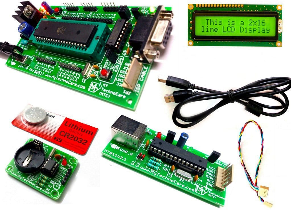 8051 Microcontroller Tutorial Board with ZIF Socket Programming Kit To Learn Industrial Project Development & How to Interface Program/code AT89S52 ,UART,Display 16x2 LCD Display,Motor,DS1307 low cost India MyTechnoCare.com