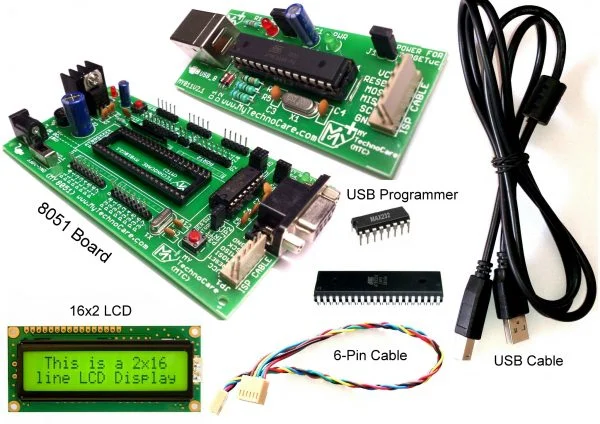 8051 Development Board With LCD 16x2 & USB Programmer for Microcontroller Project Board Atmel USB asp ISP AVR Programmer MyTechnoCare.com