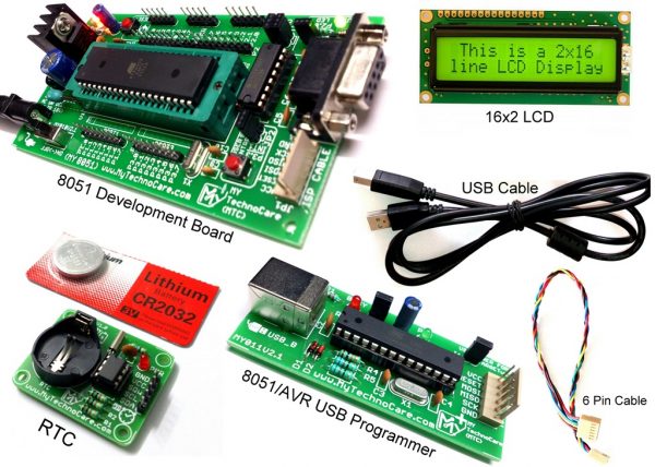 8051 Microcontroller Tutorial Board with ZIF Socket Programming Kit To Learn Industrial Project Development & How to Interface Program/code AT89S52 ,UART,Display 16x2 LCD Display,Motor,DS1307 low cost India MyTechnoCare.com